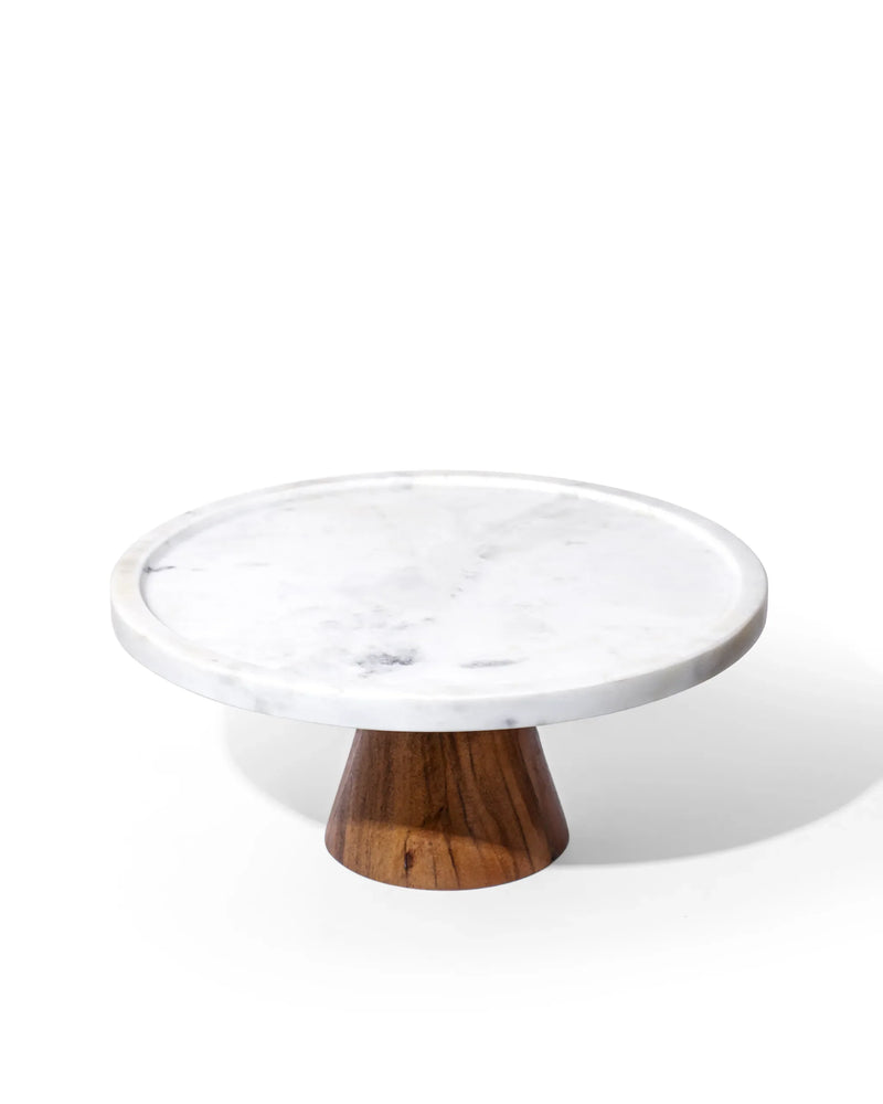 Luxe Dessert Stand White Marble top and wooden Base by Atrikala