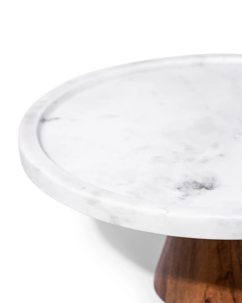 Luxe Dessert Stand White Marble top and wooden Base by Atrikala