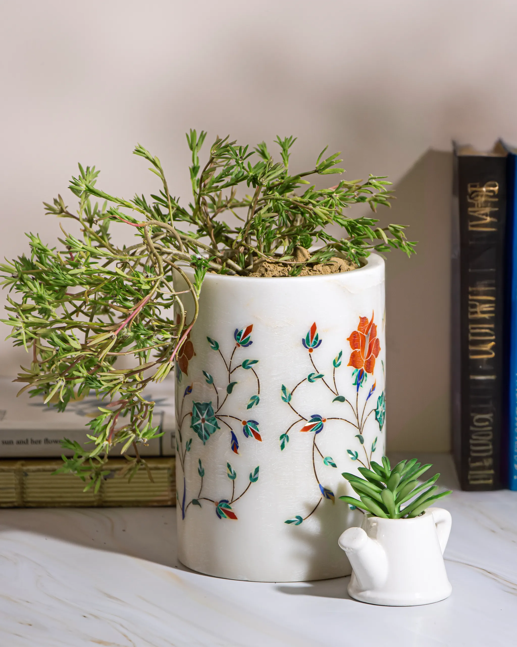marble planter pot Flora Luxe Marble Planter –Handcrafted Floral Marble Decor by Atrikala