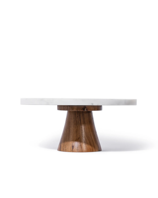 Luxe Dessert Stand White Marble top and wooden Base by Atrikala