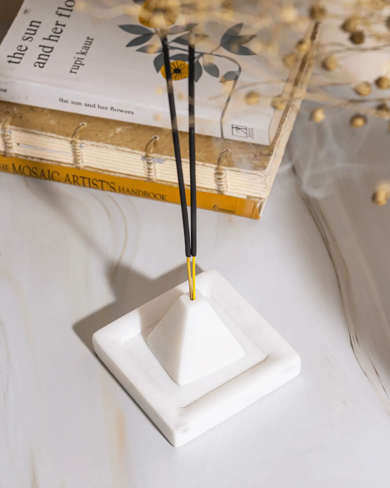 white marble zentriad incense holder