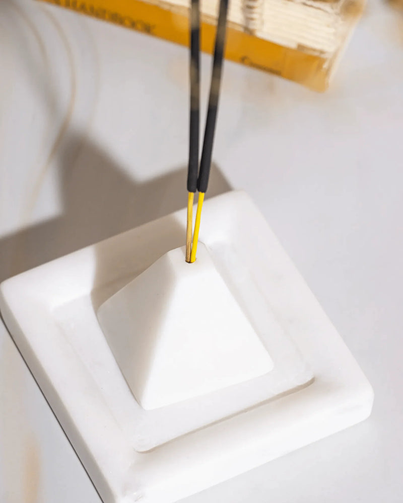 white marble zentriad incense holder