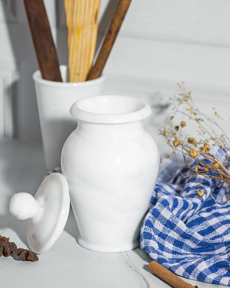 White Marble Ginger Jar – Elegant & Decorative Accent by Atrikala