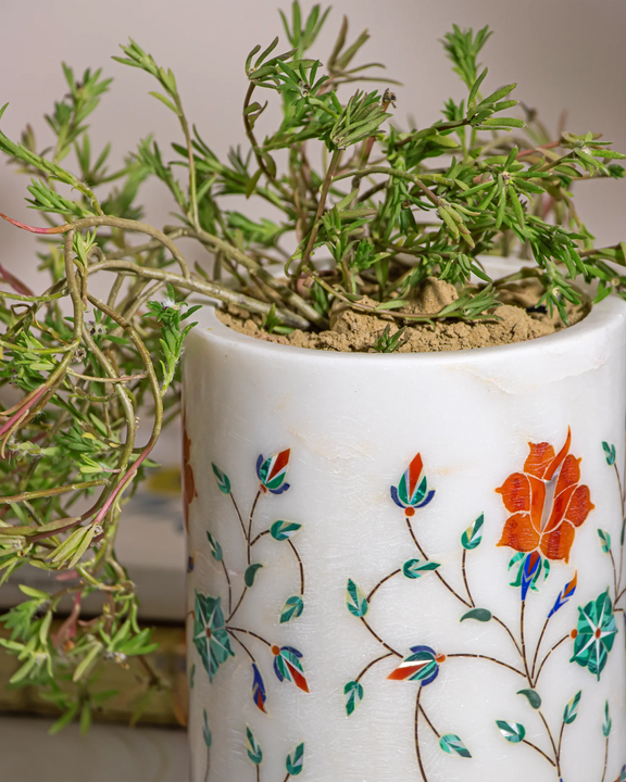 marble planter pot Flora Luxe Marble Planter –Handcrafted Floral Marble Decor by Atrikala